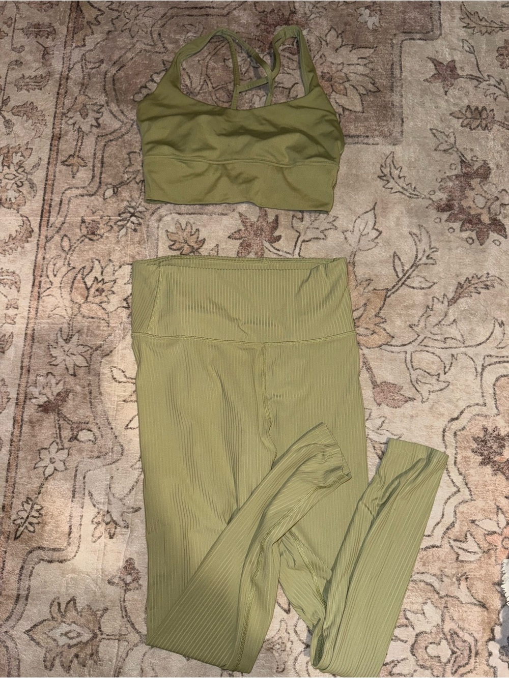 all in motion Olive Green Ribbed Leggings and Matching Sports Bra